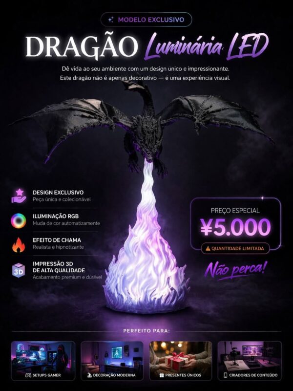 Luminaria Led RGB - Dragão